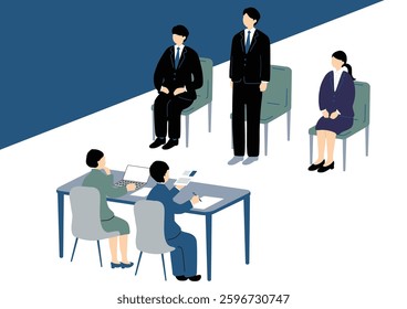 illustration of students in a job interview with an interviewer