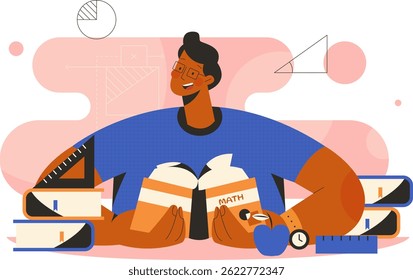 Illustration of Students Learning Mathematics with a colorful concept and cartoon style