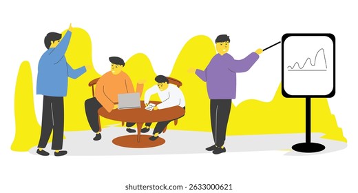 illustration of students looking for ideas, various activities, vector eps 10