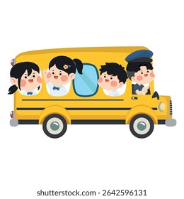 Illustration of Students Riding a School Bus flat