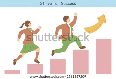 An illustration of students running up the stairs