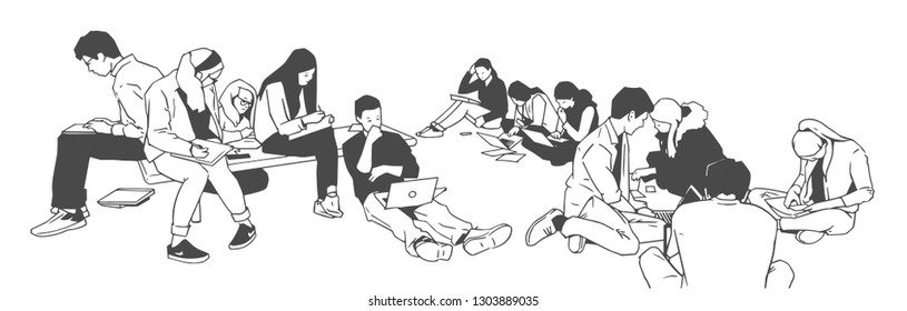 Illustration of students studying
