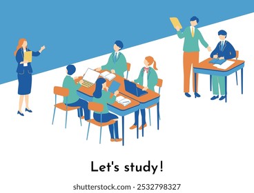 An illustration of students studying