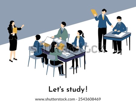 An illustration of students studying