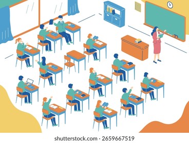 Una ilustración de los estudiantes que estudian en un aula