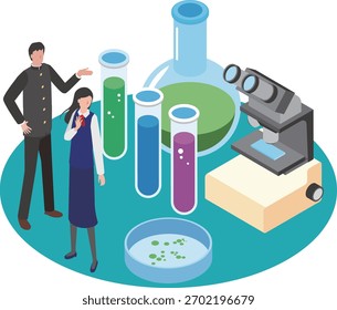 Illustration von Studierenden, die Naturwissenschaften studieren