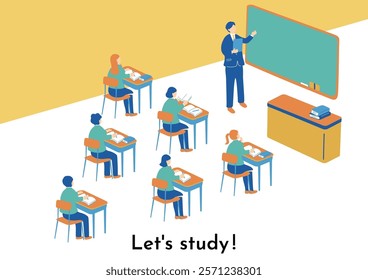 Illustration of students studying together in a classroom