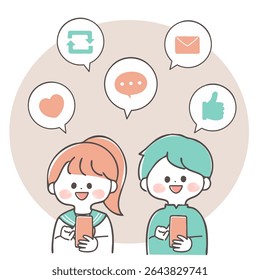 Illustration of students in uniform enjoying SNS