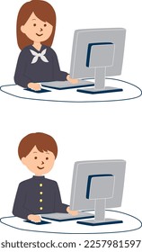 Illustration of students using a computer