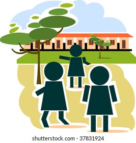 Illustration of students walking in the school	
