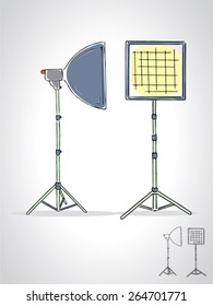 illustration of studio soft box with a black outline isolated on white