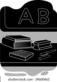 Illustration of study with book and pencil	