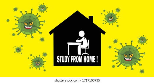 illustration study from home avoid corona virus
