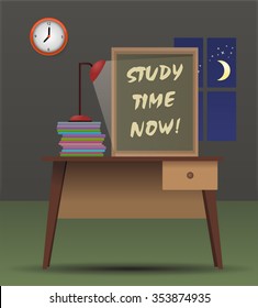 illustration of a study lamp on pile of  book lighting board on room background