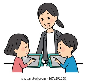 illustration of studying elementary school students