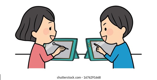 illustration of studying elementary school students