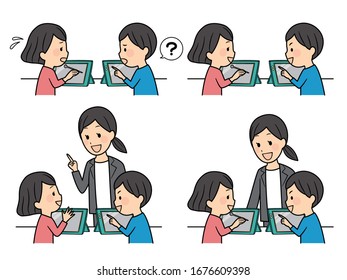 illustration of studying elementary school students