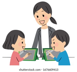 illustration of studying elementary school students