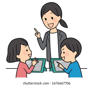 illustration of studying elementary school students