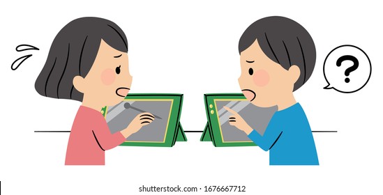 illustration of studying elementary school students