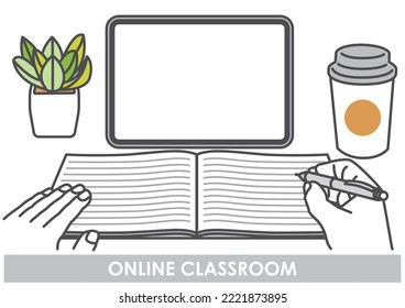 Illustration of studying using a tablet device