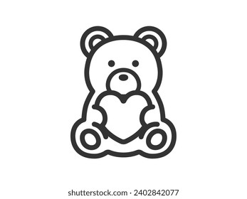 Illustration of a stuffed bear icon (line drawing) with a heart.