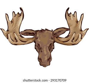 Illustration of a Stuffed Moose Head Hanging Placed on the Wall