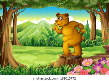 Illustration of a stump with a big bear