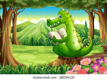 Illustration of a stump with a crocodile