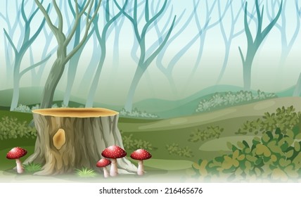 Illustration of a stump at the forest