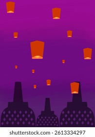  illustration of stupa with lantern at vesak day celebration 