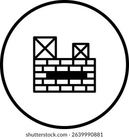 Illustration of a sturdy brick wall with abstract blocks in a circular frame