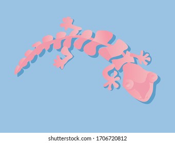 Illustration in the style of 3D rendering. Pink lizard on a blue background in vector.