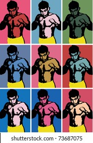 Illustration in style Andy Warhol. The boxer in a pose.