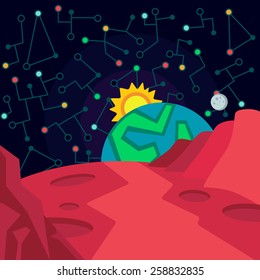 Illustration in style flat about outer space.