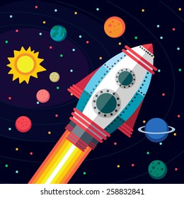 Illustration In Style Flat About Outer Space.