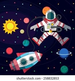 Illustration in style flat about outer space.