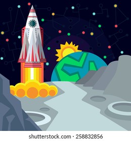 Illustration in style flat about outer space.