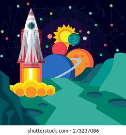 Illustration in style flat about outer space.