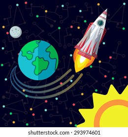 Illustration in style flat about outer space.