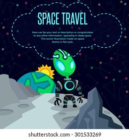 Illustration in style flat about outer space.