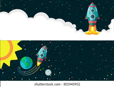 Illustration in style flat about outer space.