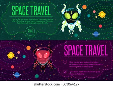 Illustration in style flat about outer space.