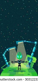 Illustration in style flat about outer space.