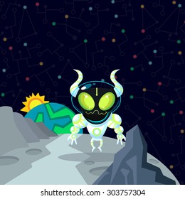 Illustration in style flat about outer space.