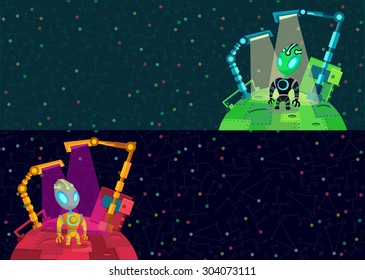 Illustration in style flat about outer space.