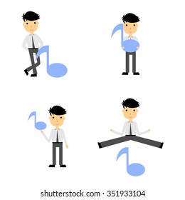 Illustration in the style of flat design with a man and sign .