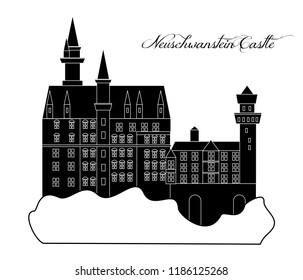 illustration in the style of a flat design on the theme of the neuschwanstein castle.