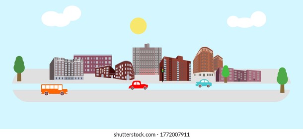 
ilustración en estilo de diseño plano sobre el tema del paisaje urbano.