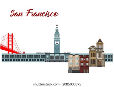 
illustration in style of flat design on the theme of San Francisco.